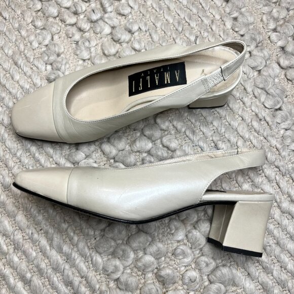 Women's AMALFI ITALY Size 5 Vintage Square Toe Ivory Close Toe Heel Shoe - Picture 9 of 16